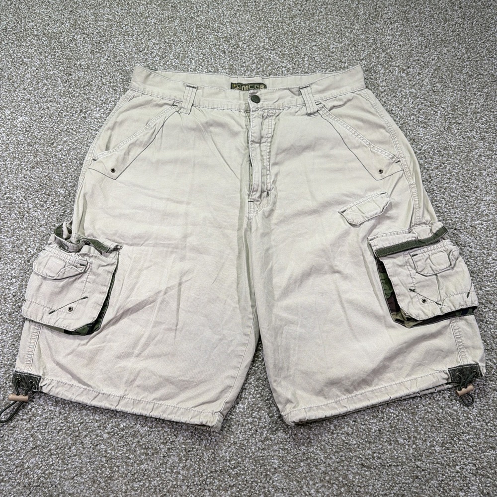 Macgear Y2k Beige Cargo Shorts Wide Leg Military Camo Baggy 35 Waist / 12' Jnco